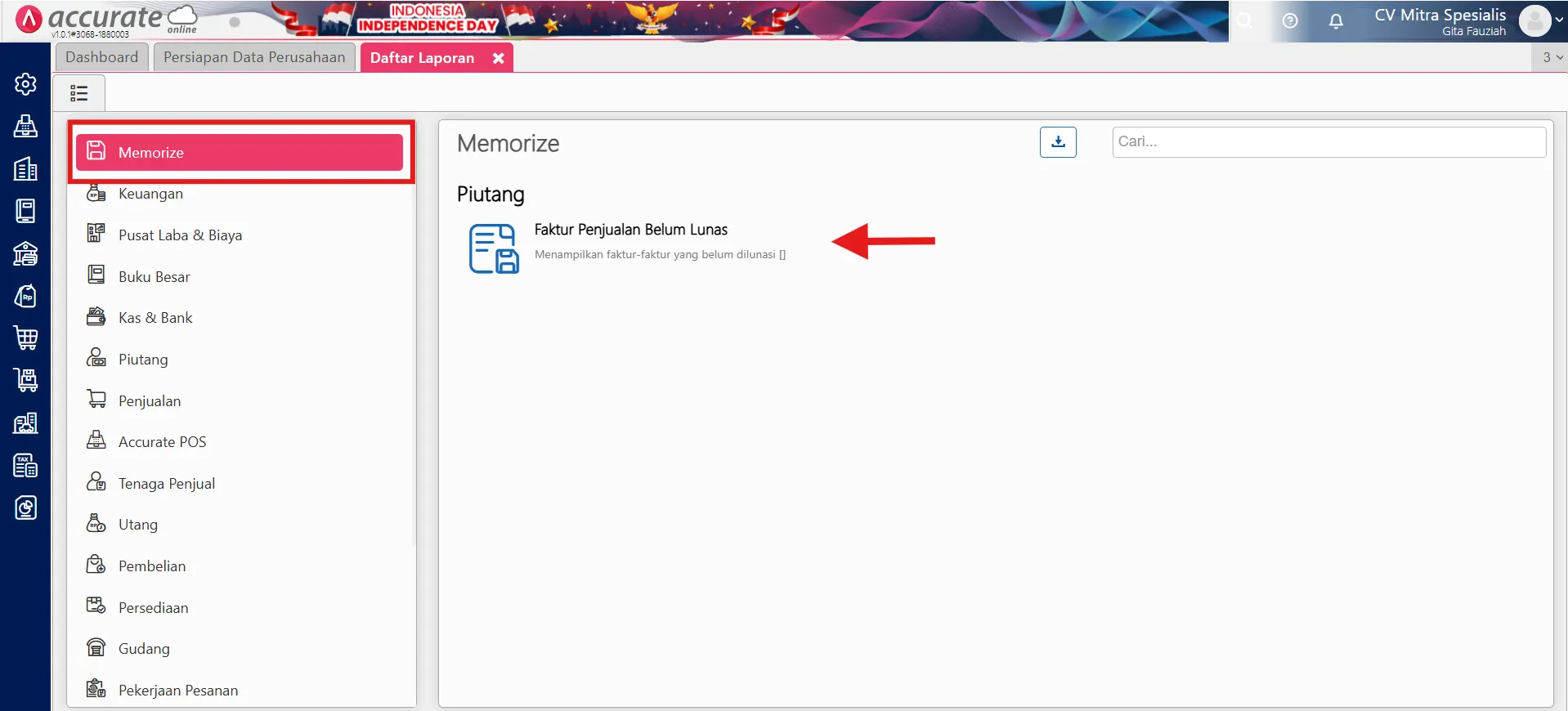 simpan format laporan yang sudah dimodifikasi